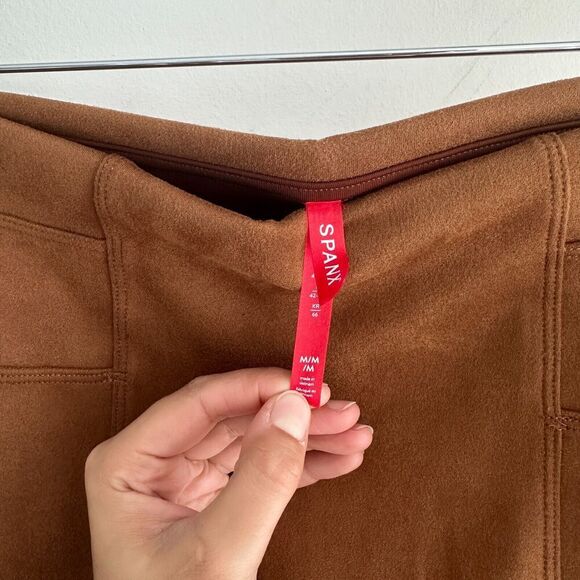 SPANX Faux Suede Leggings Womens Medium High Waist Slimming Pull On Rich Caramel - Picture 7 of 12